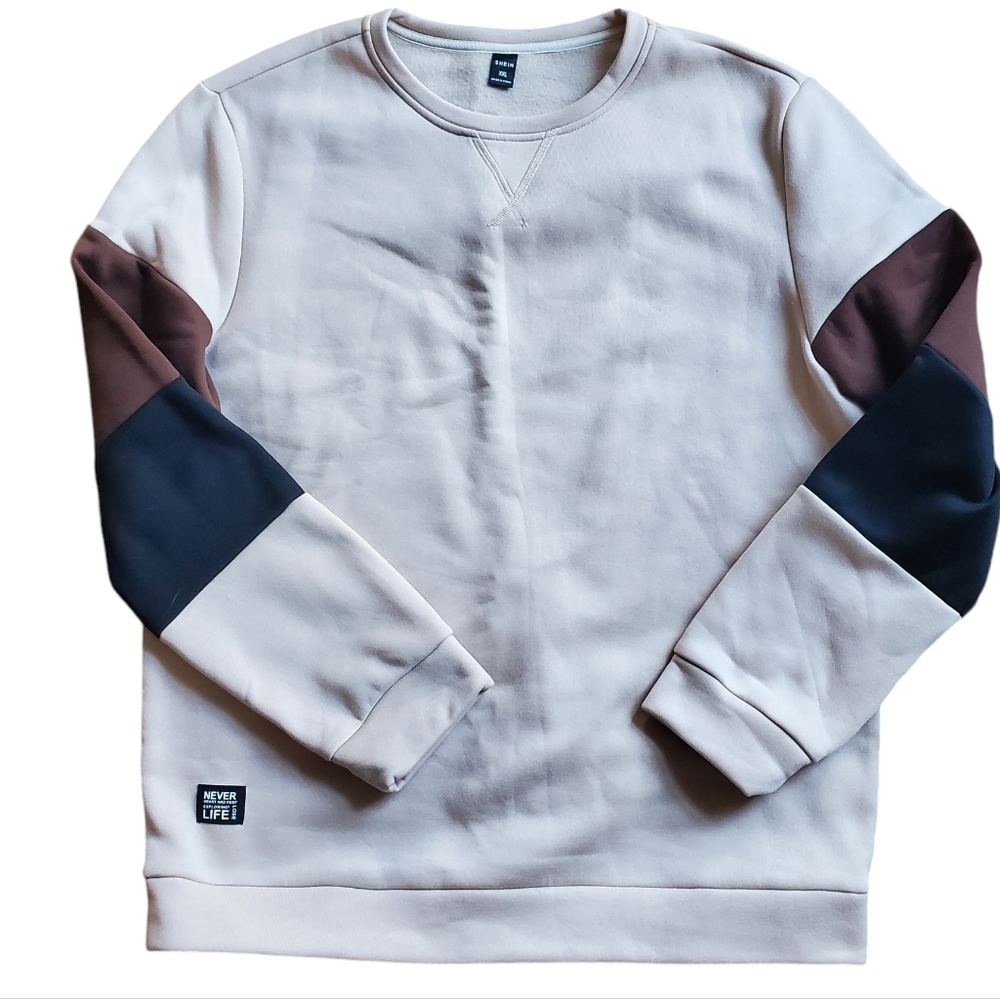 SHEIN Mens Beige Colorblock Long Sleeve Sweatshirt Size 2XL